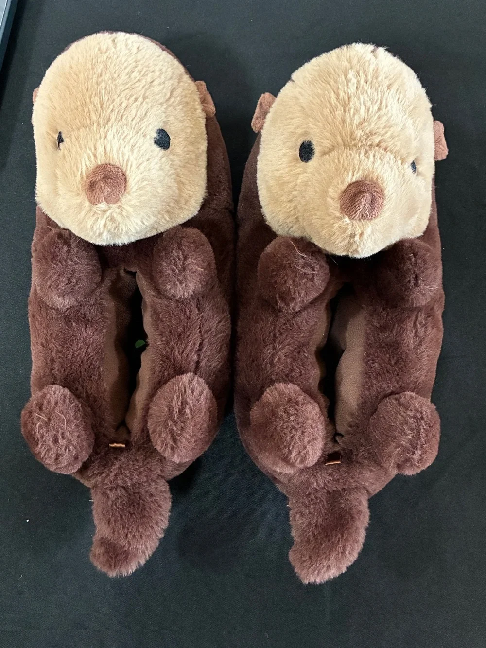 Kids Otter Slippers Brown Kids Size XL 3/4 - Cute Plush Footwear